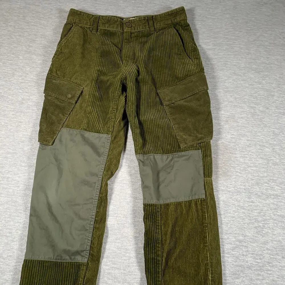 Sun + Stone Cargo Pants Mens 32x28 Green Corduroy Patchwork Utility Casual